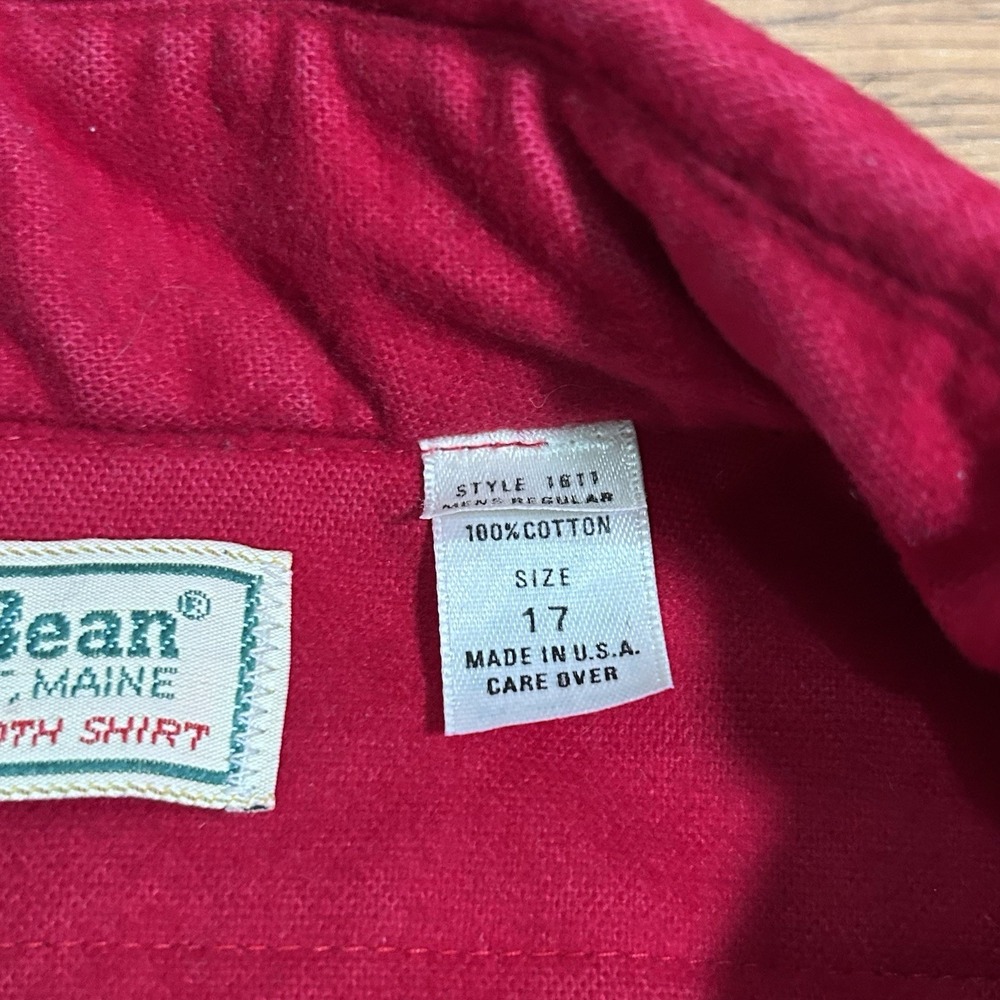 VTG LL Bean Chamois Cloth Shirt Mens 17 Large Regular Red Made in USA Button - Picture 5 of 11